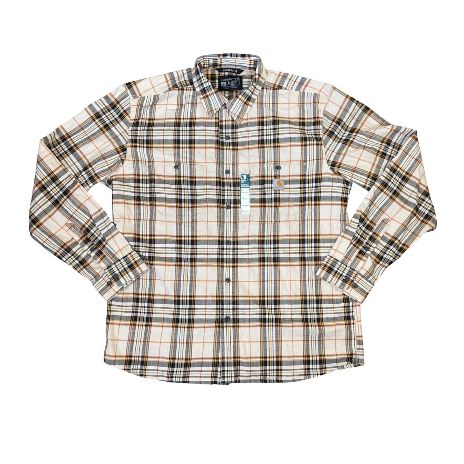 Carhartt Mens Rugged Flex Relaxed Fit Plaid Button Up Shirt Tw5949-M White L